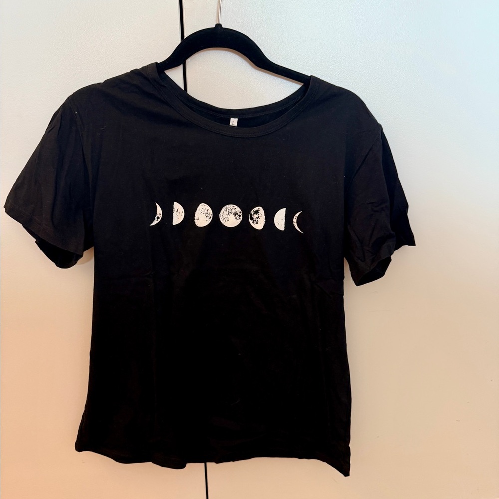 Zaful Black Short Sleeve Moon Phase Graphic Tee